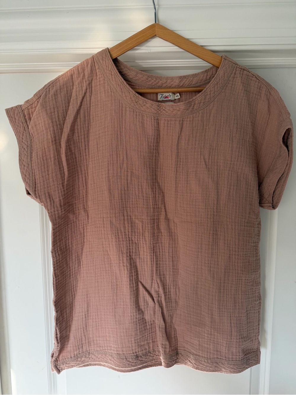 Faherty Beige Cotton Gauze Short Sleeve Top